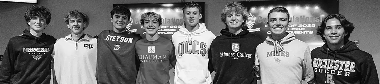 Eight Colorado Storm youth soccer players celebrate their college commitments at a club event